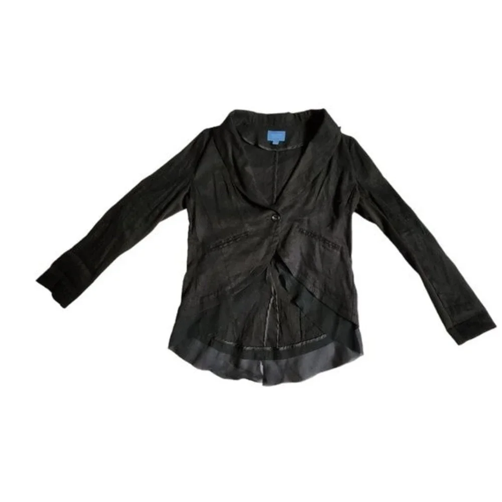Simply Vera Vera Wang Black Linen Hi Lo 1 Button Blazer Jacket Size M